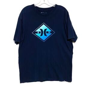 Hurley 1999 Diamond Navy Blue Ombre Shirt Men L Classic Fit Logo Spellout Surfer